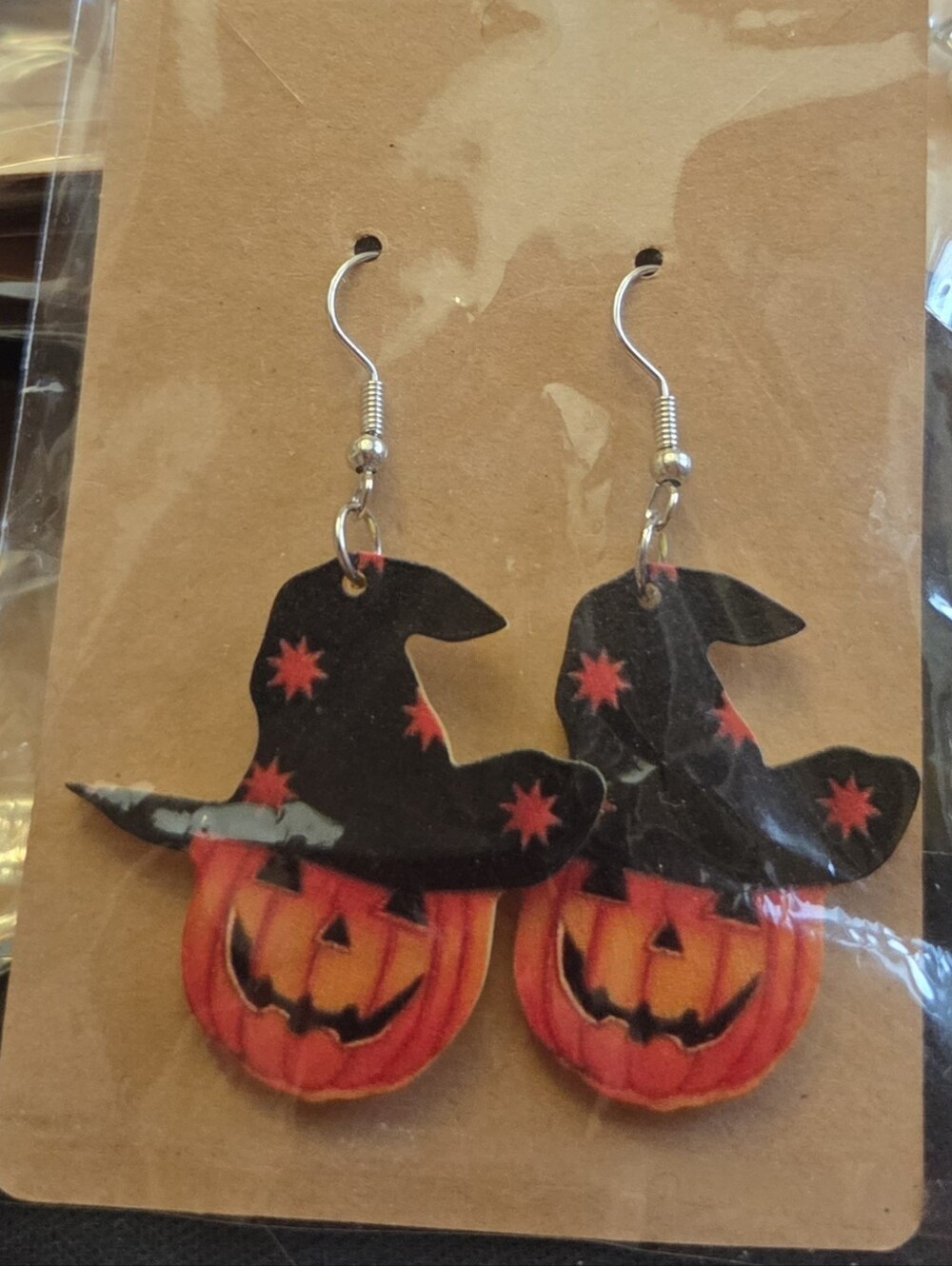 Halloween Pumpkin Witch Hat Dangle Earrings - Black & Orange